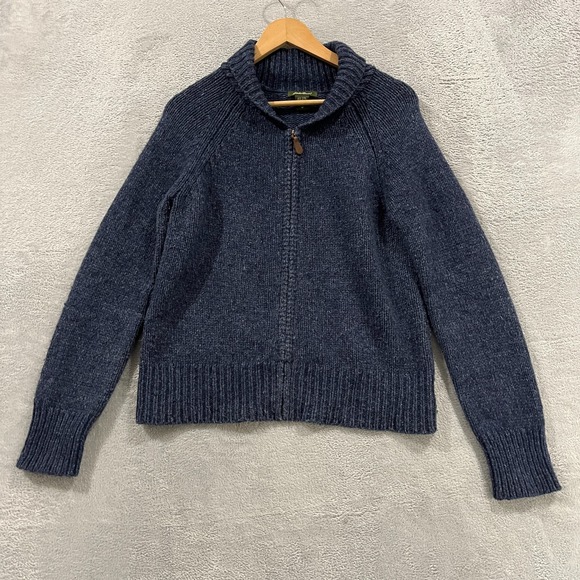 Eddie Bauer Sweaters - Eddie Bauer Cardigan Sweater Womens‎ M Blue Fisherman Knit Shawl Collar Full Zip